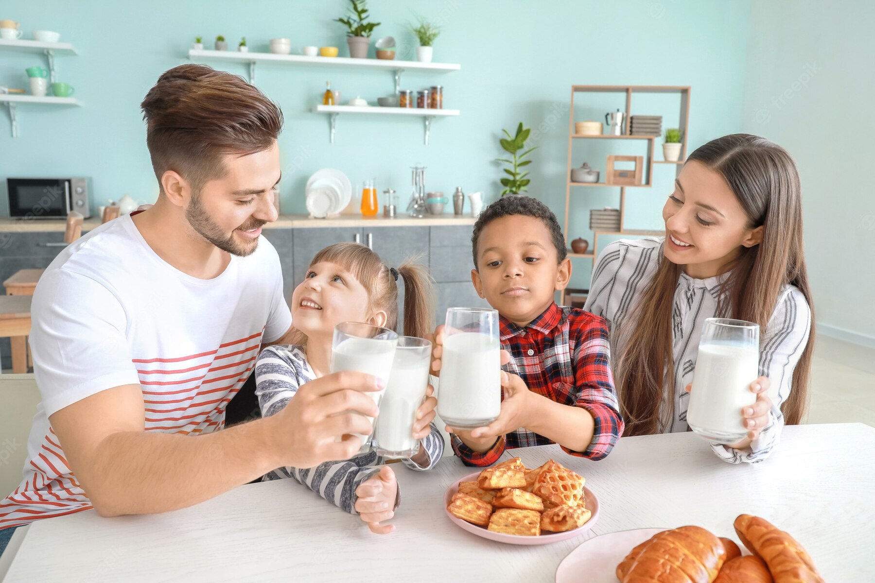 family drinking milk